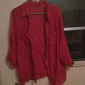 Red mesh button up shirt